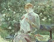 Young Woman Sewing in the Garden